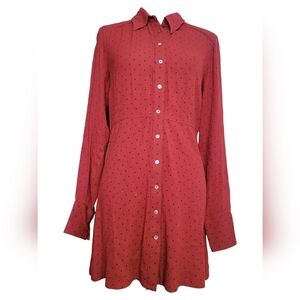 Free People This Town Red Polka Dot‎ Button Down Mini Shirt Dress Size XS
